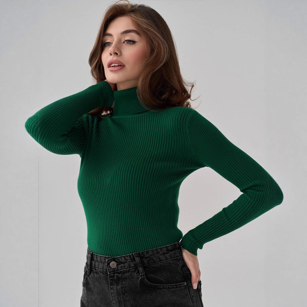 Damen Figurbetonter Rippstrick-Rollkragenpullover Nord Taschen