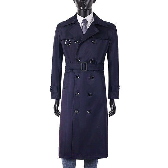 Herren Doppelreihiger Trenchcoat mit Taillierung, Reverskragen und dekorativem Metallring Nord Taschen