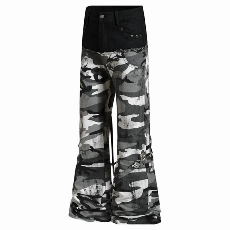 Damen Weite High‑Waist Cargohose im Camouflage‑Look mit Bondage‑Riemen Nord Taschen