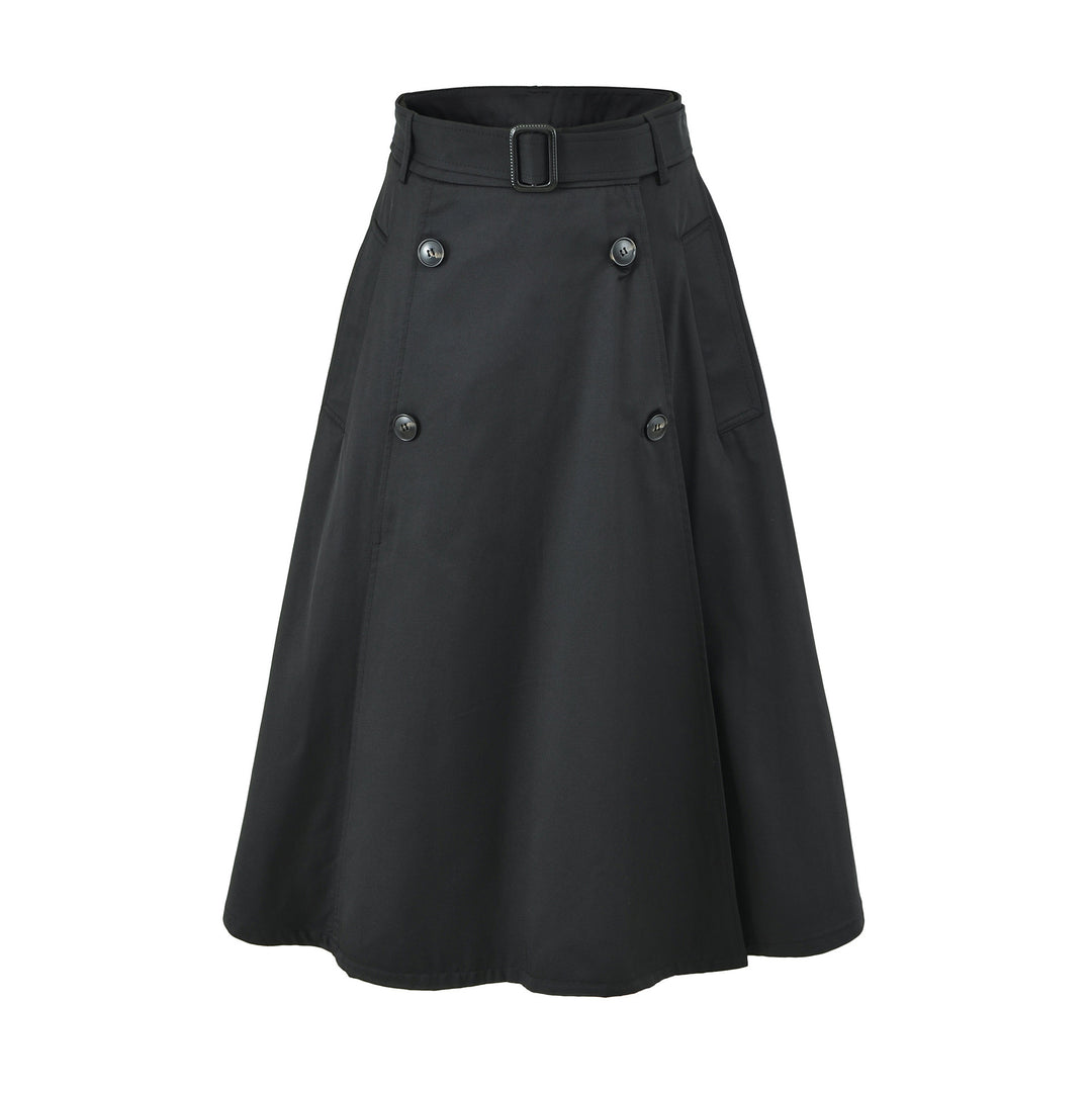 Damen A-Linien Trenchrock mit Taillengürtel und Zierknopfleiste Nord Taschen