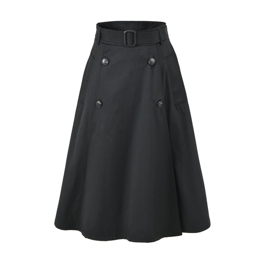 Damen A-Linien Trenchrock mit Taillengürtel und Zierknopfleiste Nord Taschen