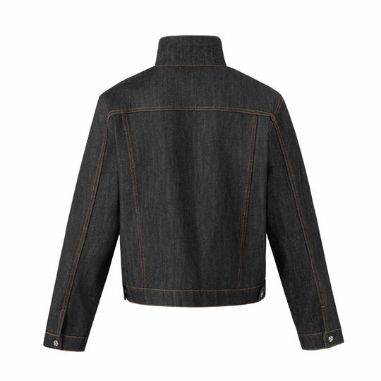 Unisex Kurz geschnittene Denimjacke mit hohem Stehkragen und Ziernähten Nord Taschen