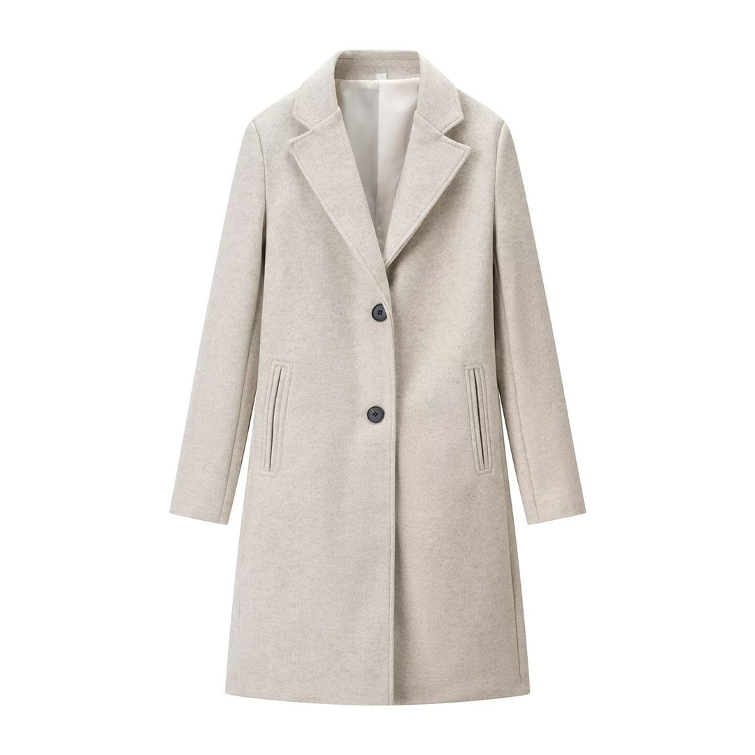 Damen Eleganter Wollmix-Mantel in gerader Silhouette mit Reverskragen und paspelierten Eingrifftaschen Nord Taschen