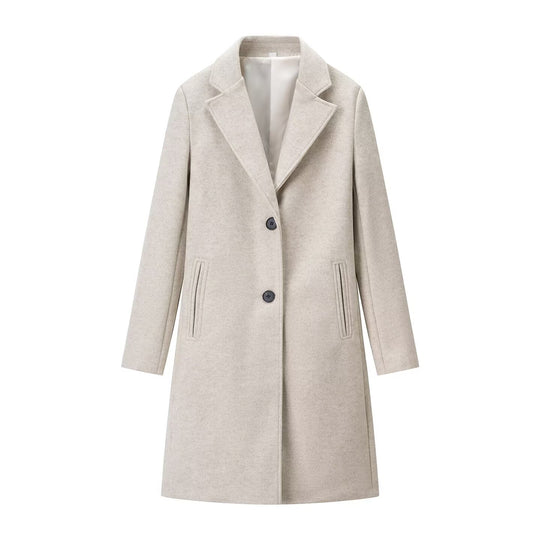Damen Eleganter Wollmix-Mantel in gerader Silhouette mit Reverskragen und paspelierten Eingrifftaschen Nord Taschen