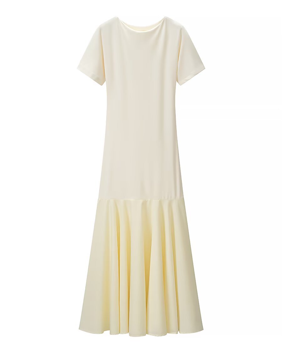 Damen Maxikleid mit kurzen Ärmeln, figurumspielendem Oberteil und ausgestelltem Volant-Saum Nord Taschen