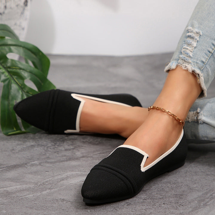 Damen  elegante flache Slipper-Loafer mit spitzer Zehenpartie Strickoptik und gepolsterter Innensohle Nord Taschen