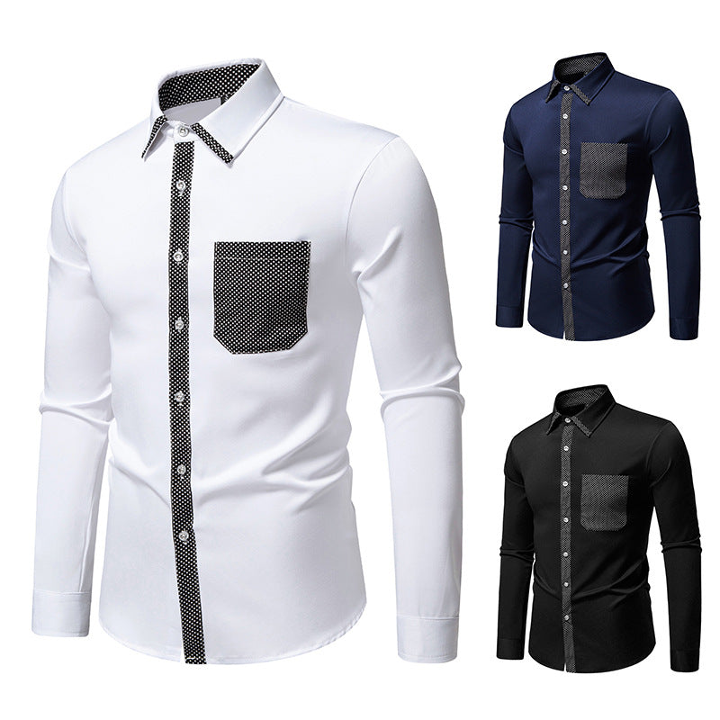 Herren Feines Langarm-Hemd mit Kontrastpunkt-Details, Slim-Fit und Brusttasche Nord Taschen