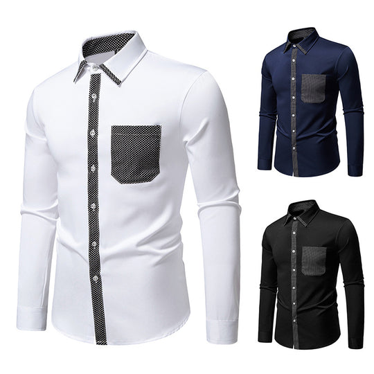 Herren Feines Langarm-Hemd mit Kontrastpunkt-Details, Slim-Fit und Brusttasche Nord Taschen