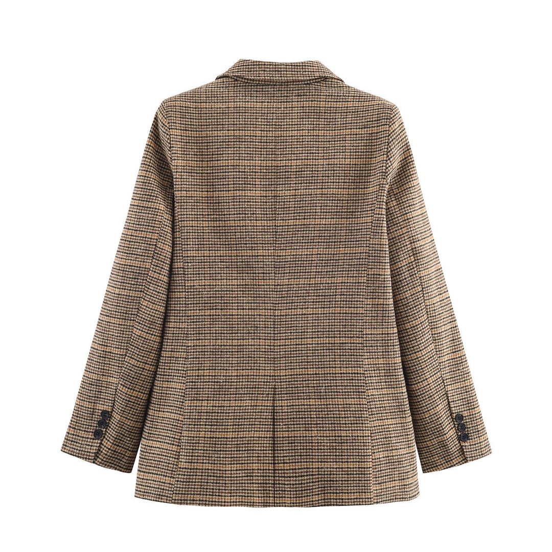 Damen Glencheck-Blazer mit Reverskragen, Pattentaschen und taillierter Silhouette Nord Taschen