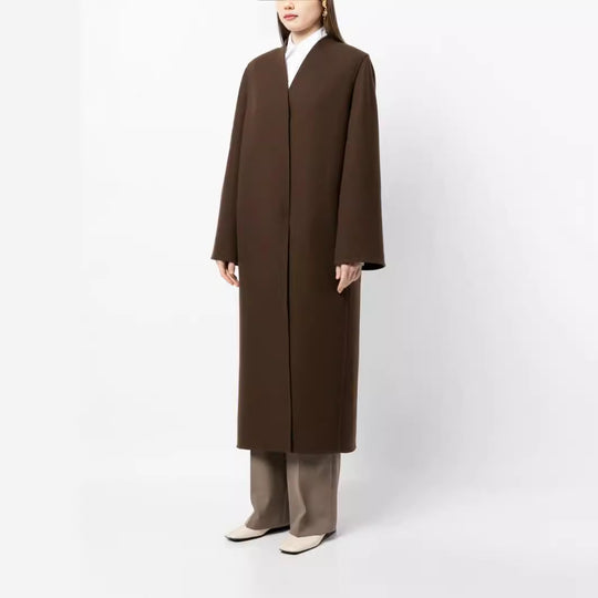 Damen Maxilanger minimalistischer Mantel mit verdeckter Front und kastiger Schulter Nord Taschen