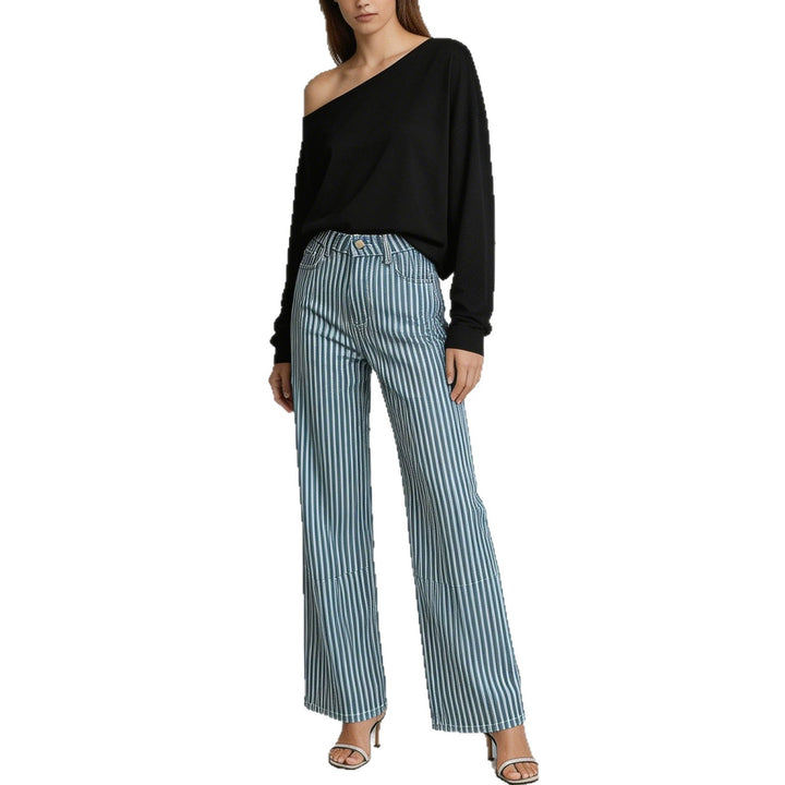 Damen weite High-Waist Palazzohose mit vertikalen Streifenoptik und abgesteppten Kniepartien Nord Taschen