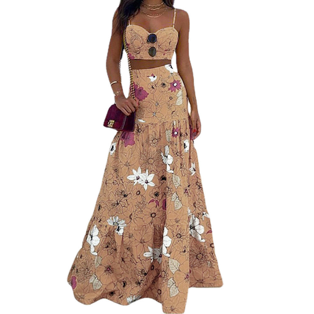 Damen Maxikleid mit floralem Zweiteiler und taillierter Silhouette Nord Taschen
