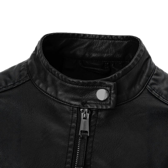 Damen Slim-Fit Biker-Lederjacke mit Stehkragen Nord Taschen