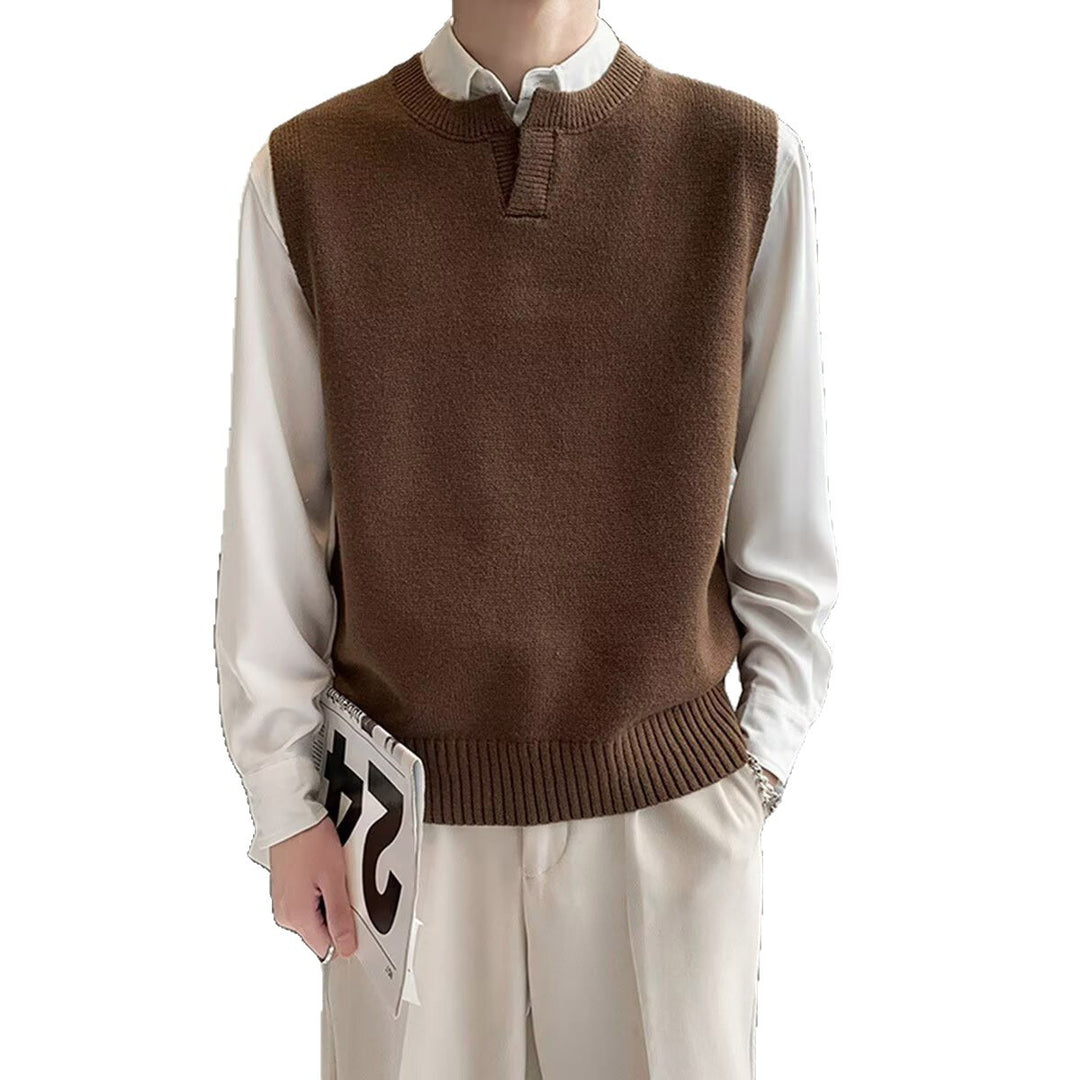 Herren Moderner Grobstrickpullover ohne Ärmel Nord Taschen