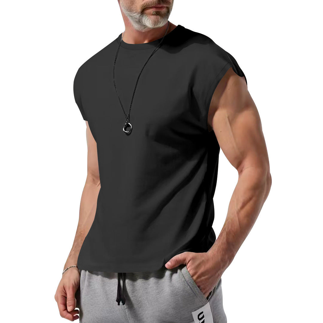Herren nan athletisches ärmelloses Muskelshirt mit rohem Armabschluss und elastischer Baumwollmischung