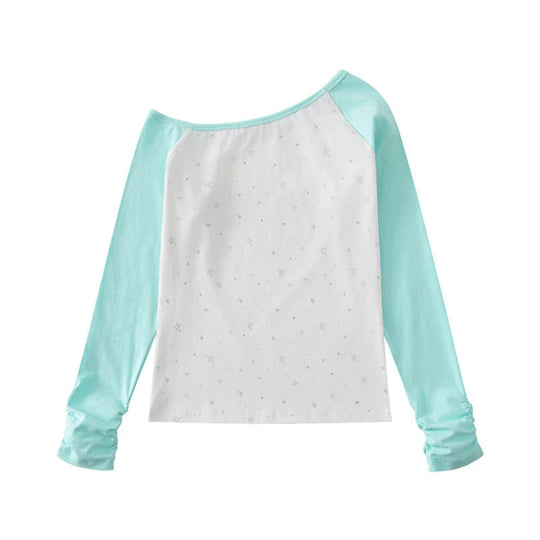 Damen Raglan-Langarmshirt mit U-Boot-Ausschnitt, Sternen-Print und gerafften Ärmeln Nord Taschen