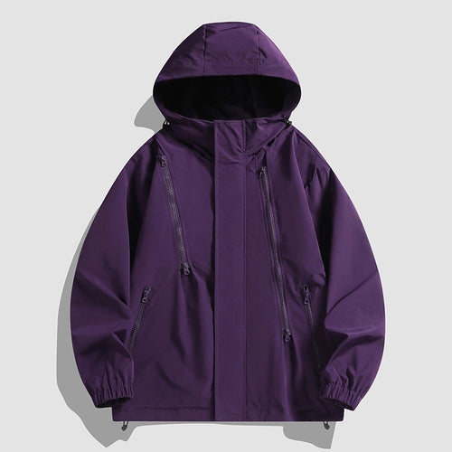 Damen Kurze technische Kapuzenjacke mit asymmetrischen Reißverschlüssen & Kordelzug Nord Taschen