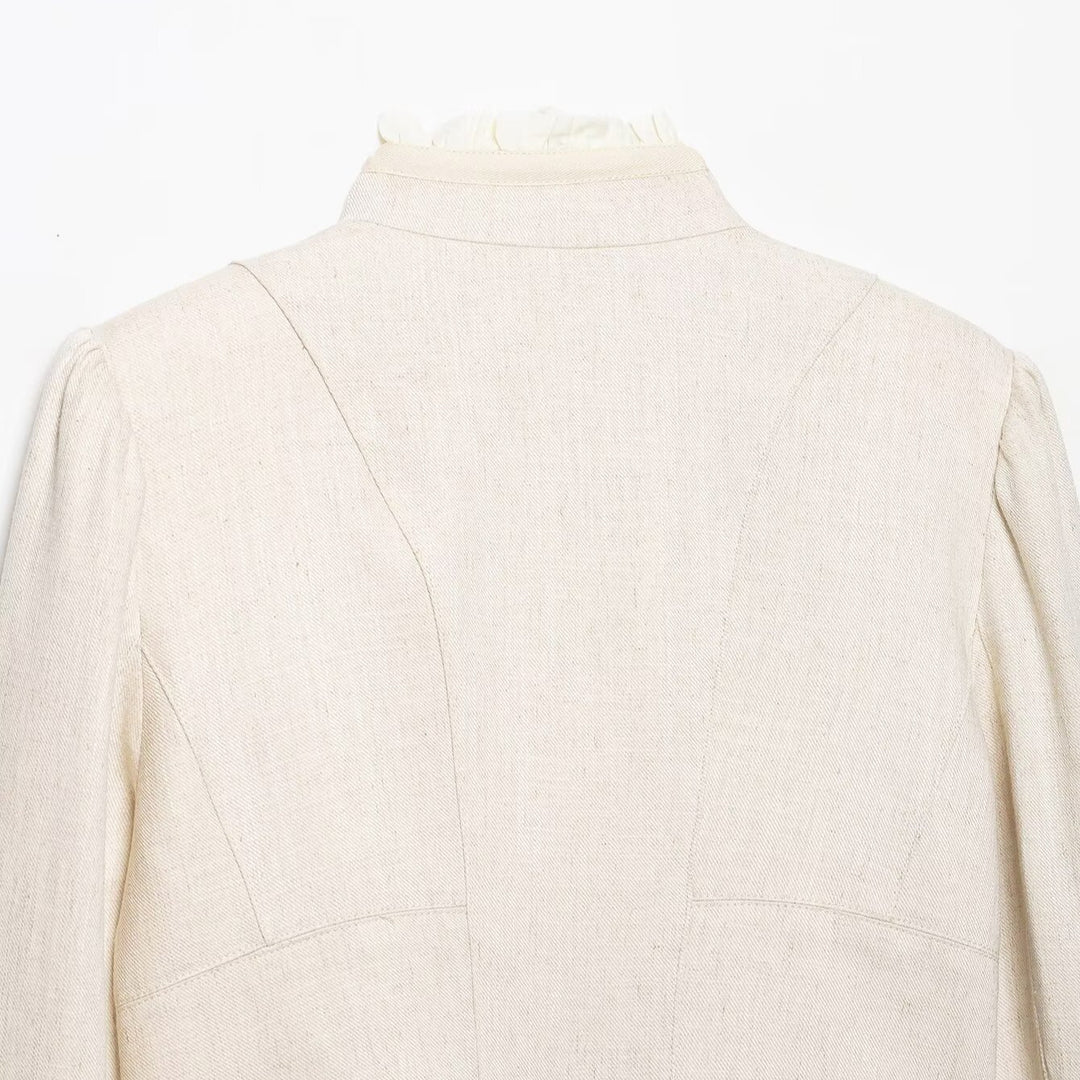Damen Cropped Jacke mit Stehkragen, Biesenärmeln und Rüschenblende Nord Taschen