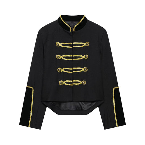Damen Kurzblazer im Militärstil mit goldener Kordverzierung und Schwalbenschwanz Nord Taschen