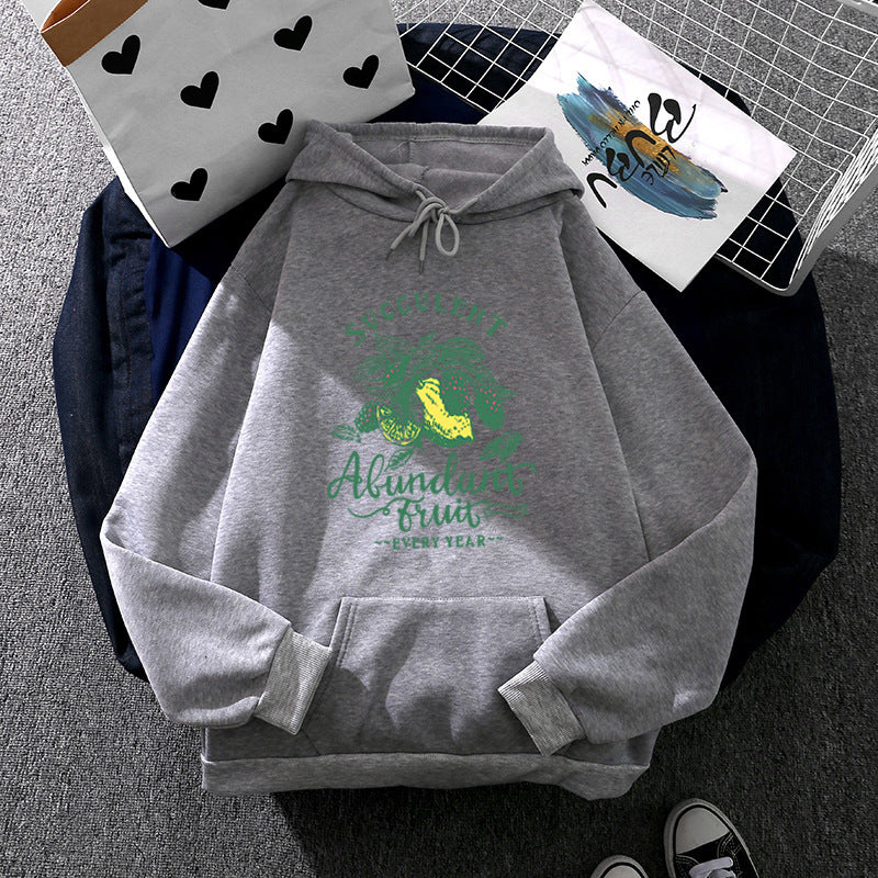 Damen nan Kapuzenpullover im Relaxed-Fit mit botanischer Frucht-Illustration und Kängurutasche Nord Taschen