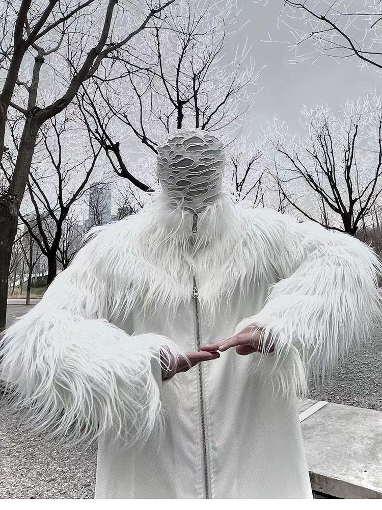 Herren Statement-Kunstpelzjacke mit langen Shaggy-Ärmeln und asymmetrischem Reißverschluss Nord Taschen