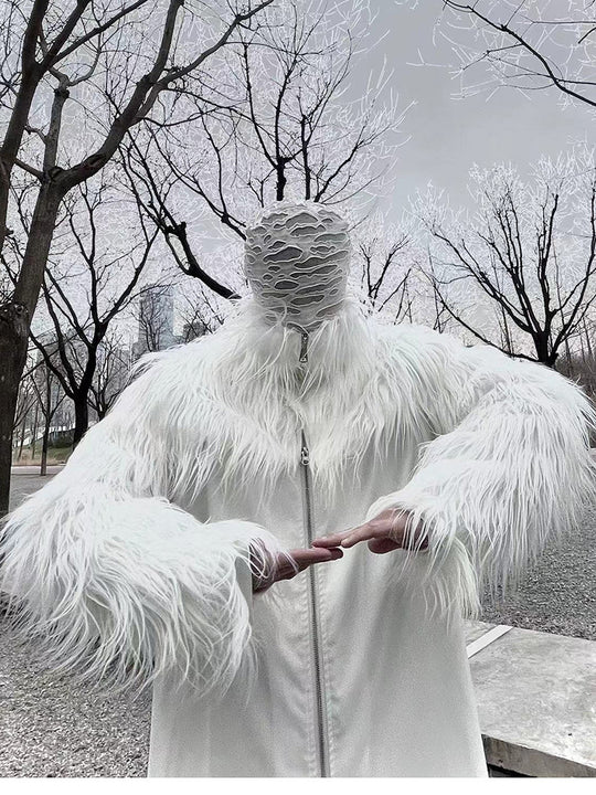 Herren Statement-Kunstpelzjacke mit langen Shaggy-Ärmeln und asymmetrischem Reißverschluss Nord Taschen