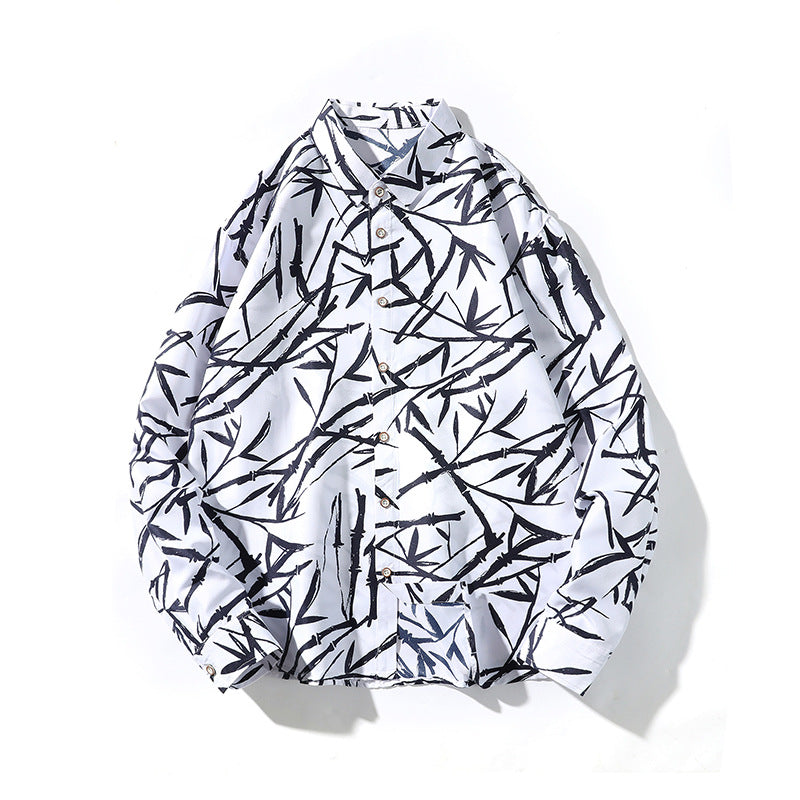 Herren Locker geschnittenes Hemd mit Allover Bambus-Print und Kentkragen Nord Taschen