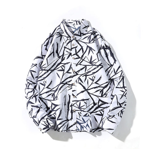 Herren Locker geschnittenes Hemd mit Allover Bambus-Print und Kentkragen Nord Taschen