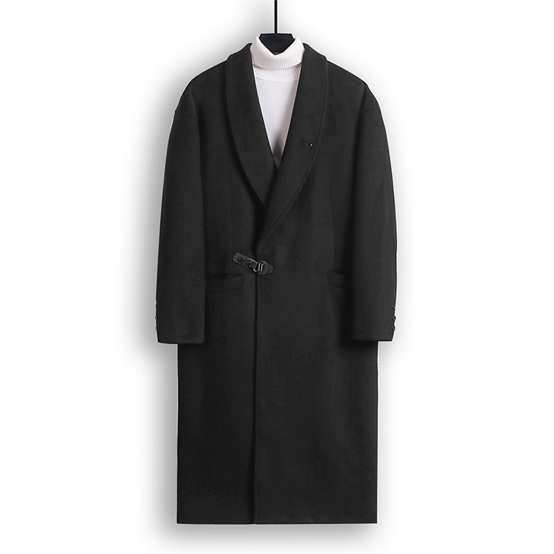 Herren Bodenlanger Wollmix-Mantel mit weitem Schalkragen und dekorativem Knebelverschluss Nord Taschen
