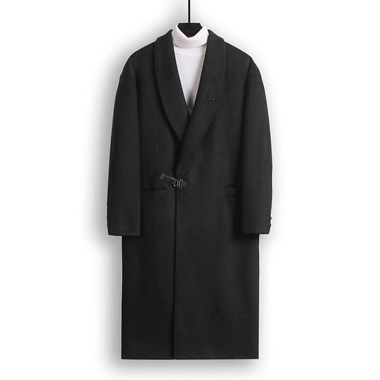 Herren Bodenlanger Wollmix-Mantel mit weitem Schalkragen und dekorativem Knebelverschluss Nord Taschen