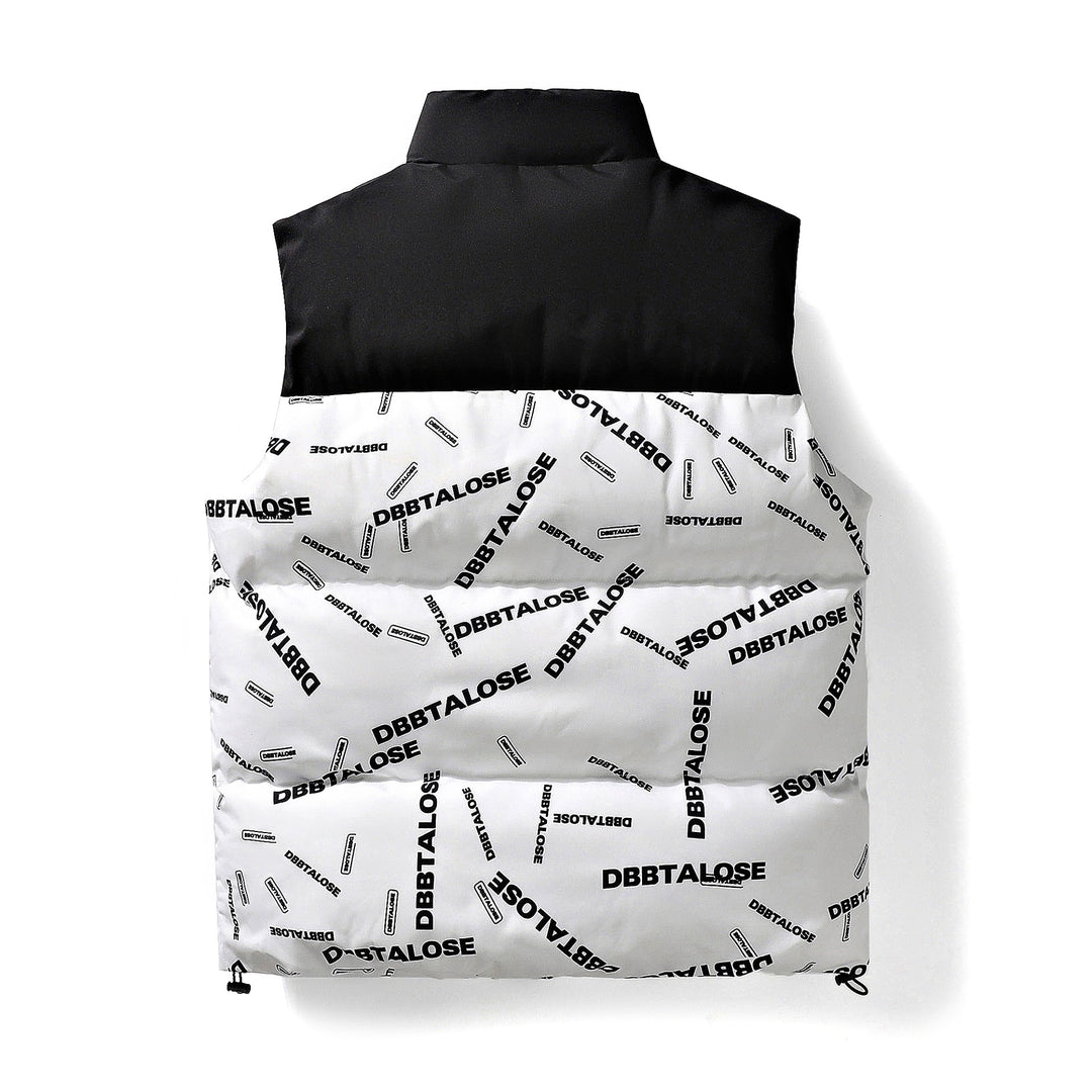 Herren Gepolsterte Steppweste mit hohem Kragen Allover-Logoprint & Kordelzugsaum Nord Taschen
