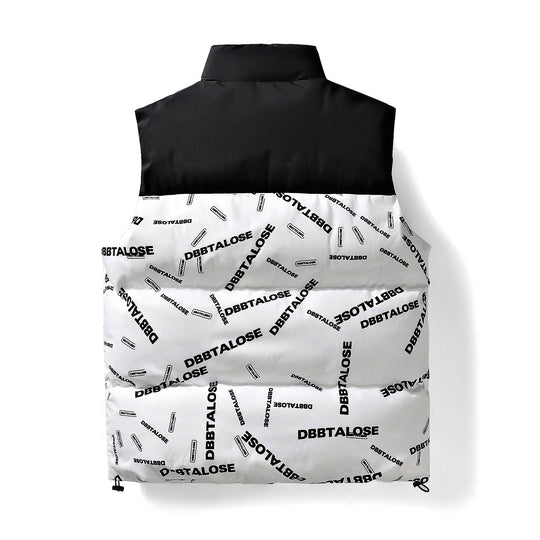 Herren Gepolsterte Steppweste mit hohem Kragen Allover-Logoprint & Kordelzugsaum Nord Taschen