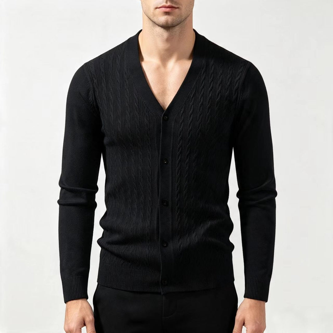 Herren Feinstrick-Cardigan mit Zopfmuster, V‑Ausschnitt und Knopfleiste Nord Taschen