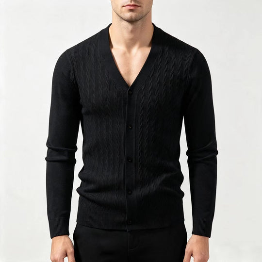 Herren Feinstrick-Cardigan mit Zopfmuster, V‑Ausschnitt und Knopfleiste Nord Taschen