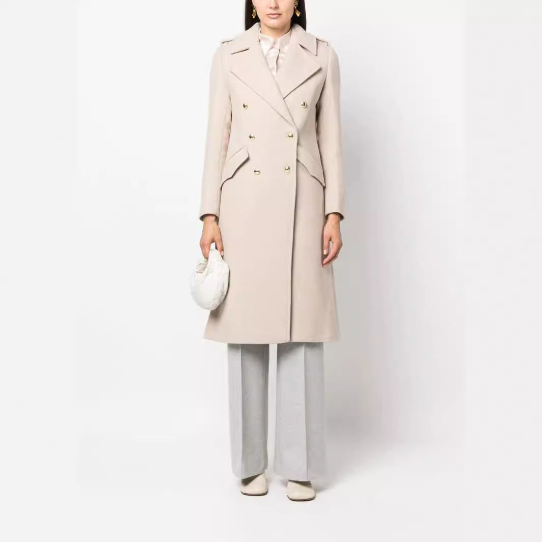 Damen Midilanger Doppelreihiger Tailoring‑Mantel mit taillierter Nahtführung und Zierriegeln Nord Taschen