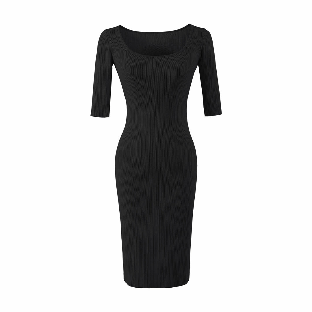 Damen Figurbetontes geripptes Midikleid aus Stretch-Strick Nord Taschen