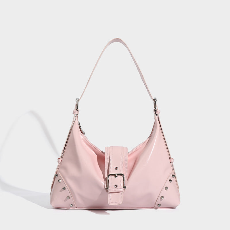 Damen Hobo-Tasche mit glänzendem Material und dekorativen Nieten Nord Taschen