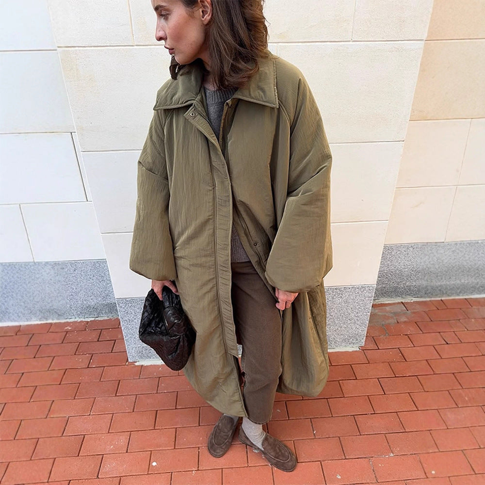 Damen Oversize Wattierter Mantel mit Ballon-Saum und Raglanärmeln Nord Taschen