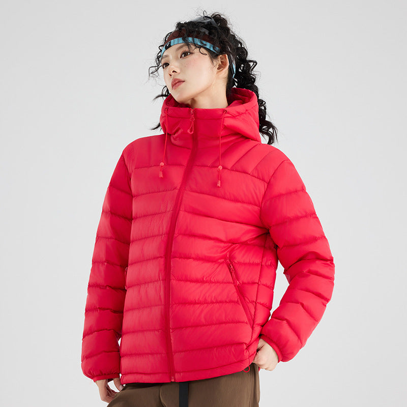 Damen Ultraleichte gesteppte Thermokapuzenjacke mit Horizontalsteppung und Reißverschlusstaschen Nord Taschen