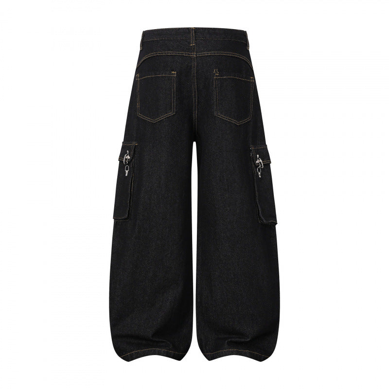 Damen Ballonförmige Cargo-Jeans mit hoher Taille, weitem Bein und aufgesetzten Klappentaschen Nord Taschen