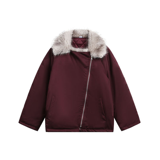 Damen Wattierter Kurzparka mit Kunstfellkragen und asymmetrischer Reißverschluss Nord Taschen