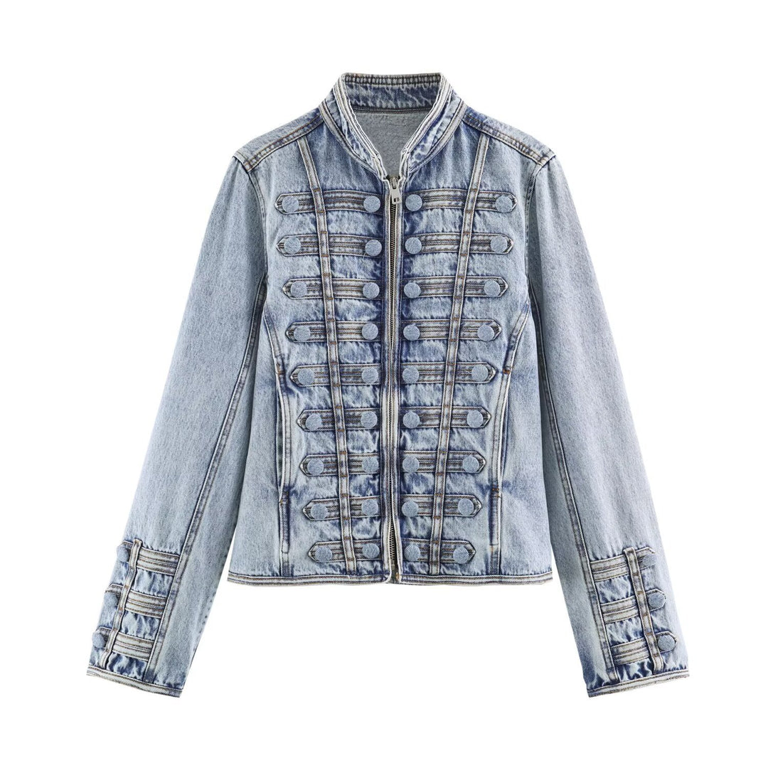 Damen Taillierte Kurzjacke im historischen Uniformstil mit Stehkragen Nord Taschen