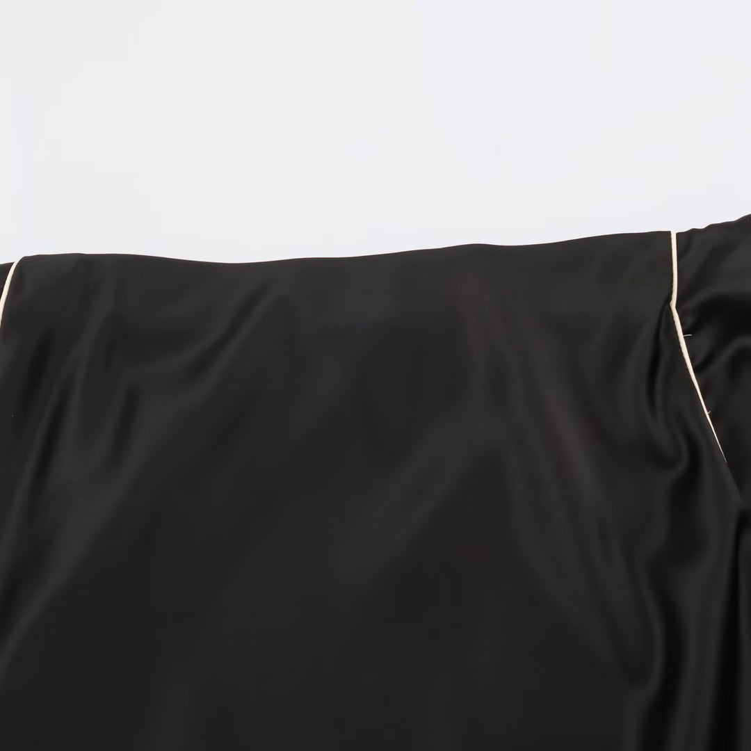 Damen Satin-Midirock mit seitlichem Paspelband und A-Linien-Schnitt Nord Taschen