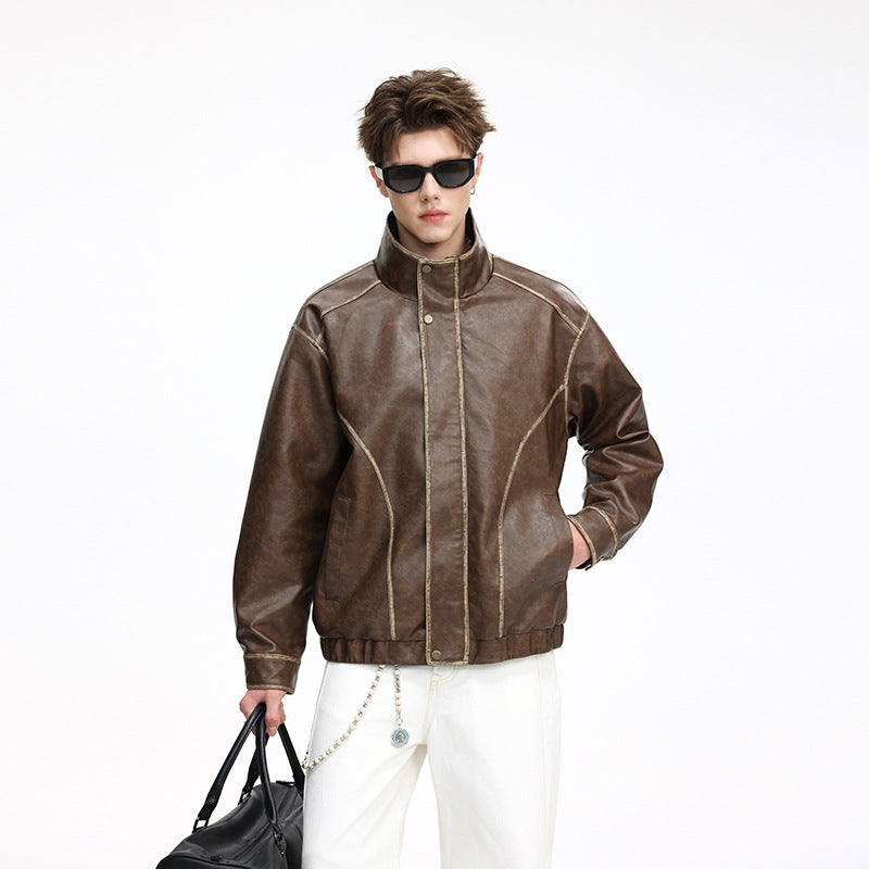 Herren Lederoptik-Blouson mit Stehkragen, Reißverschluss und Ziernähten Nord Taschen