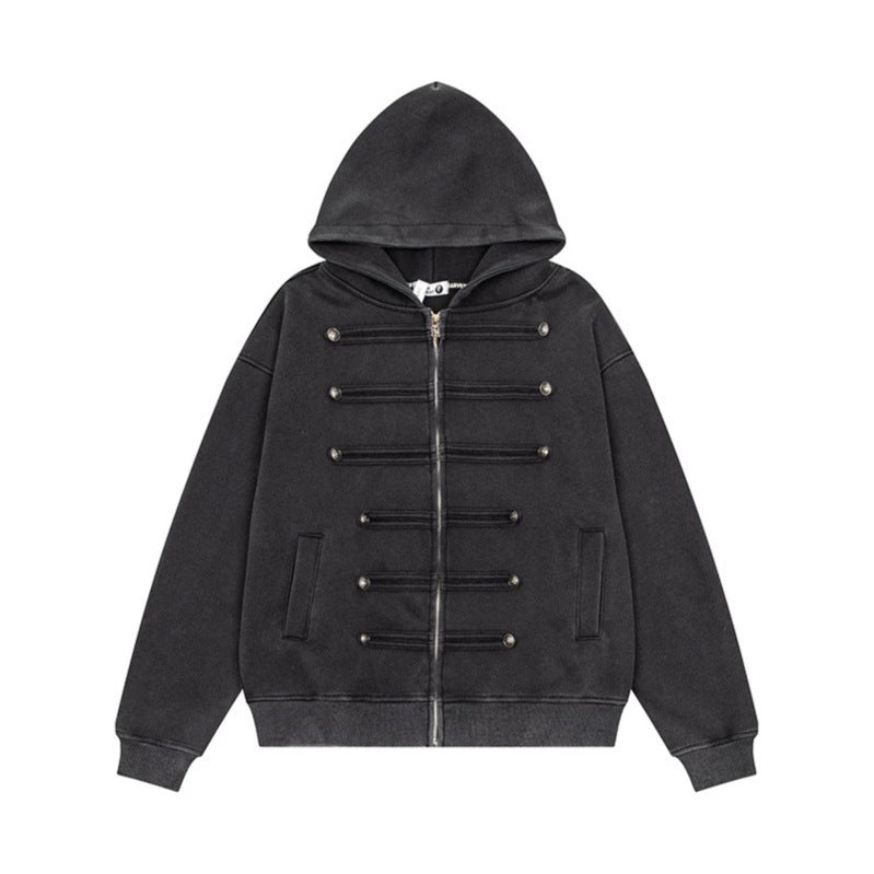 Damen Kapuzen-Sweatjacke mit dekorischer Doppelknopfleiste und Reißverschluss Nord Taschen
