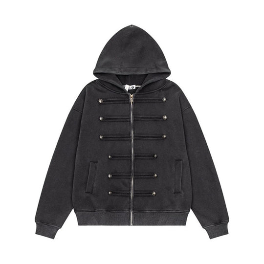Damen Kapuzen-Sweatjacke mit dekorischer Doppelknopfleiste und Reißverschluss Nord Taschen