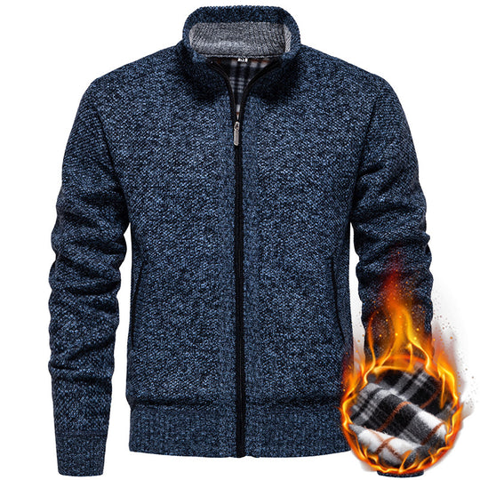 Herren strukturierter Strickcardigan mit durchgehendem Reißverschluss und kontrastgefüttertem Stehkragen Nord Taschen