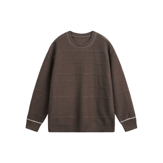 Damen Oversize-Strickpullover mit Strukturstreifen und Rundhalsausschnitt Nord Taschen