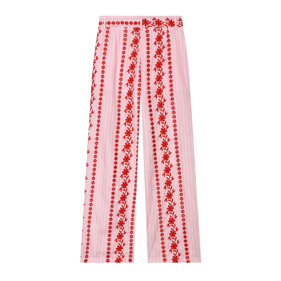 Damen Hochtaillierte Palazzo-Hose mit floraler Stickerei Nord Taschen