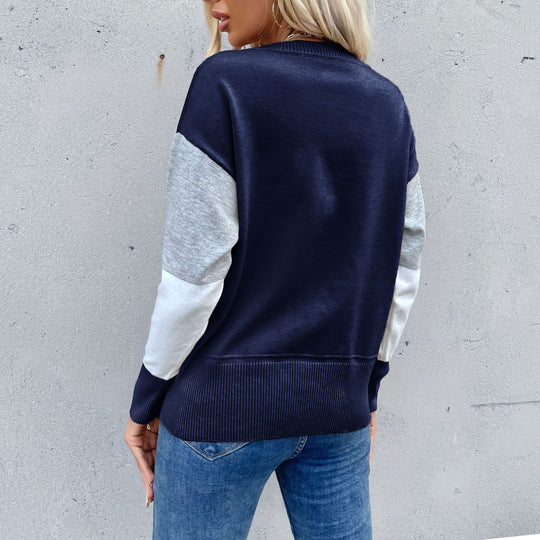Damen Legerer Feinstrick-Pullover im Blockkaro mit geripptem Saum und lässiger Passform Nord Taschen